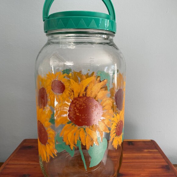 Vintage Sunflowers Iced Tea Glass Pitcher Jar Sun Tea Lid & Spout 1 Gallon - Picture 10 of 13